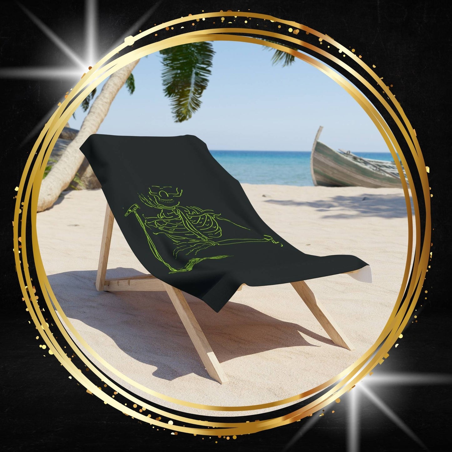 Metal skeleton fluo interview skeleton beach towel with gothic rock music graphic