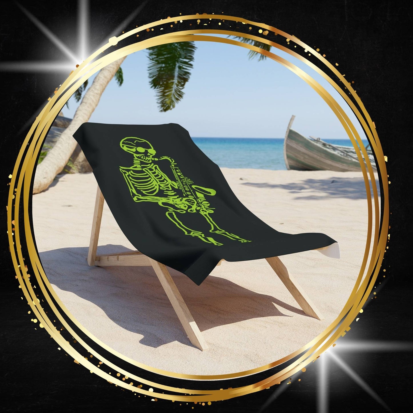 Metal skeleton fluo neon sax skeleton beach towel for jazz and metal lovers