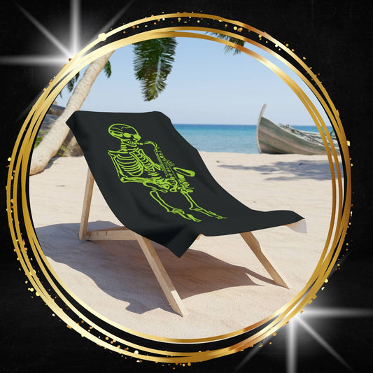 Metal skeleton fluo neon sax skeleton beach towel for jazz and metal lovers