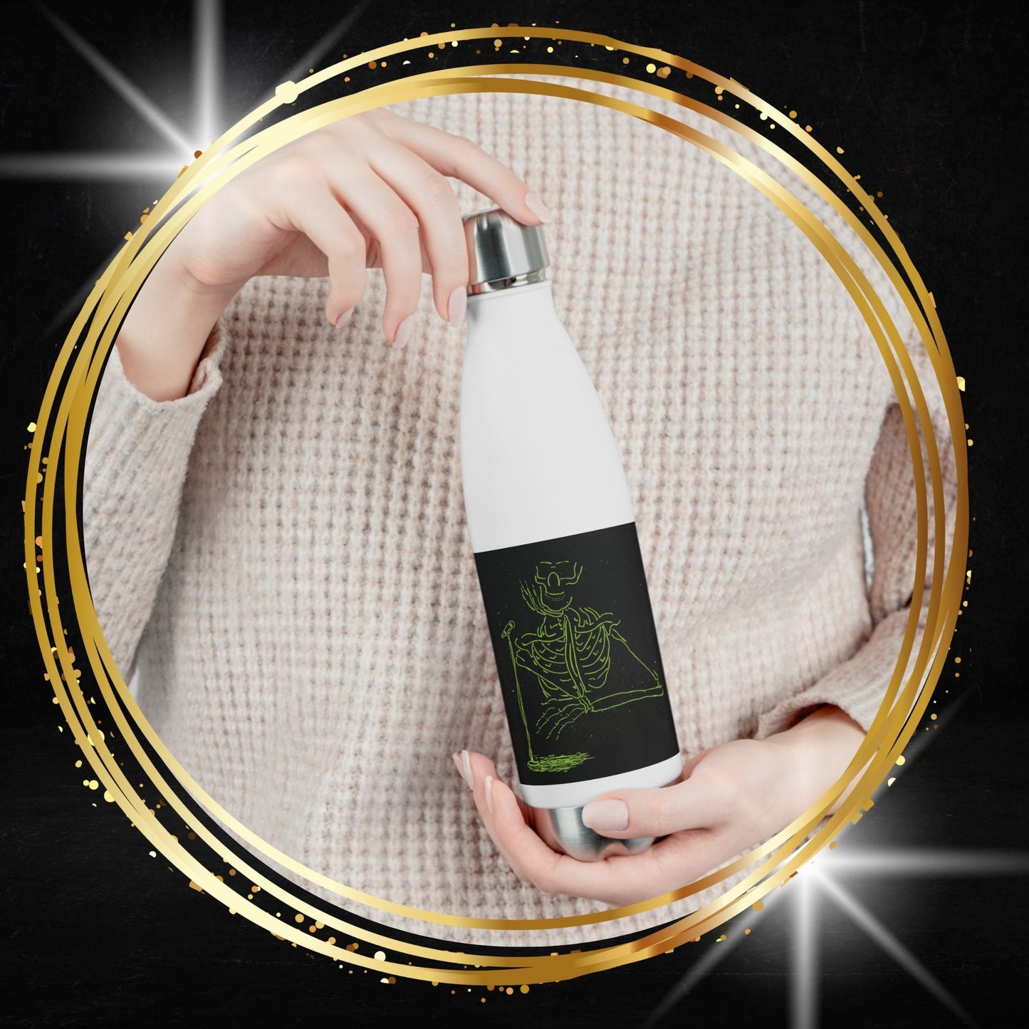 Vocalist Skeleton Water Bottle | Neon Metal Music Gift