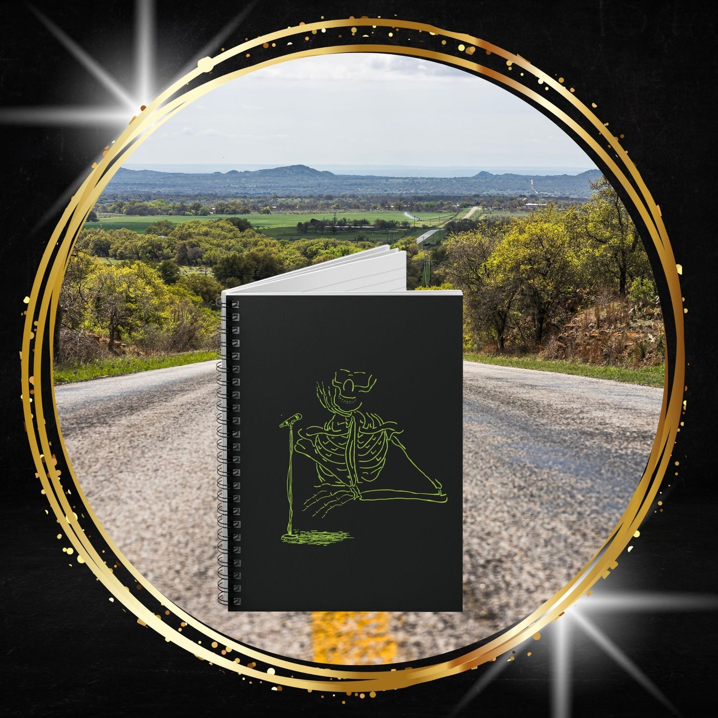 Galactic Glimmer: The Metal Skeleton Fluo Singer Interview Spiral Notebook