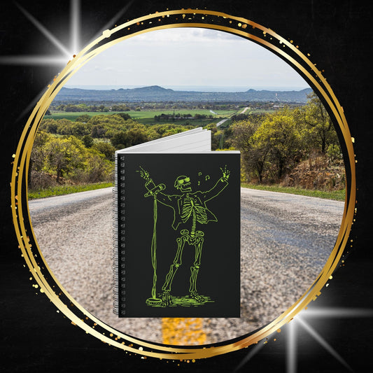 Metal Skeleton  Fluo electric guitar player spiral book