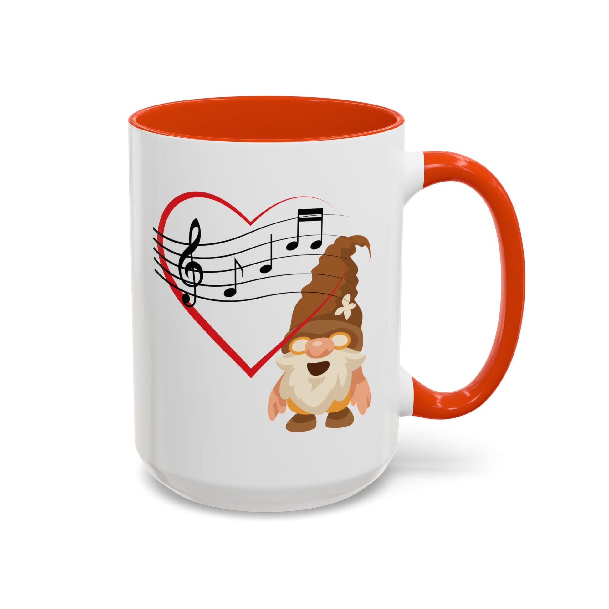 Melodious gnome heartbeat orange mug next to a pair of professional headphones