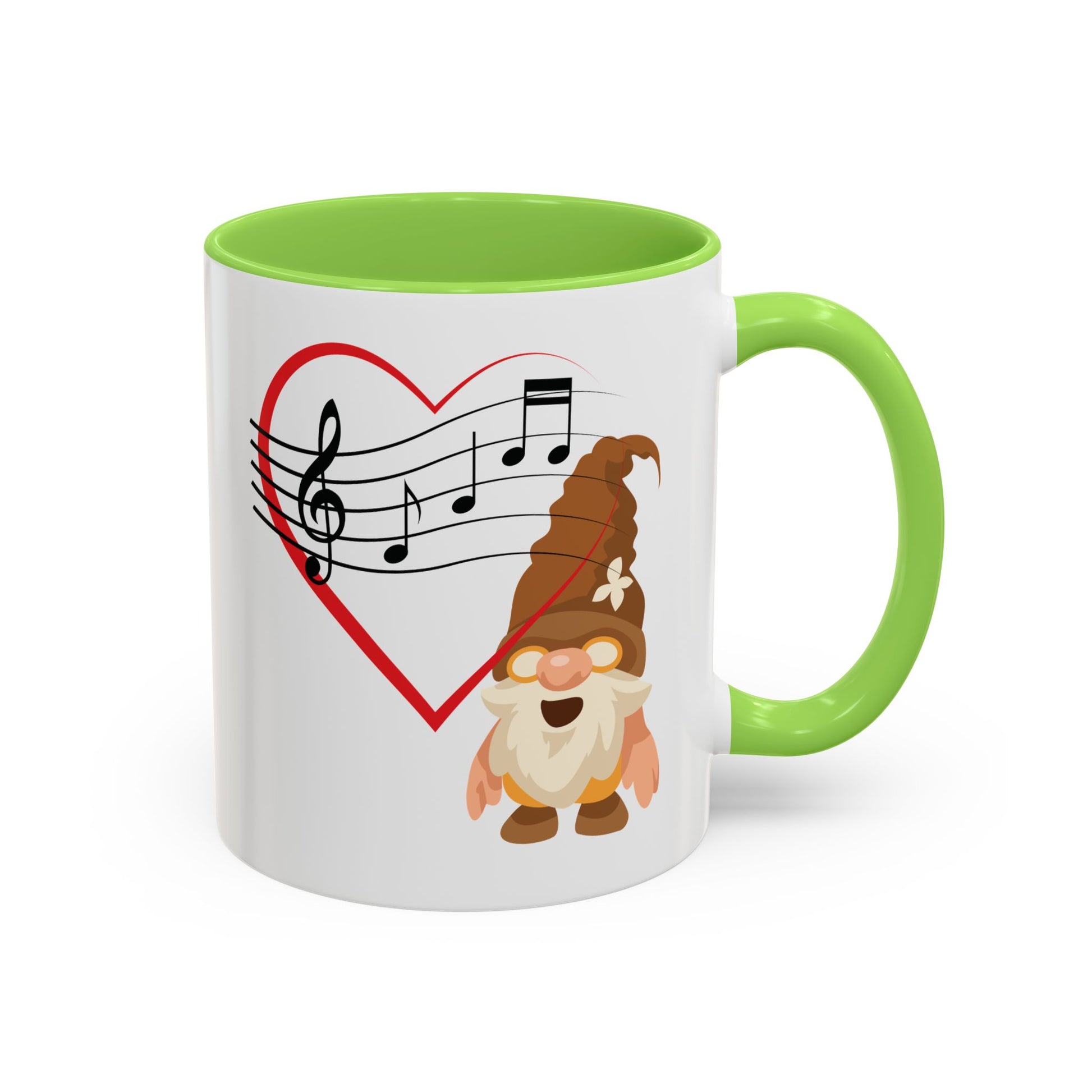 Melodious gnome heartbeat hell green mug next to a pair of professional headphones