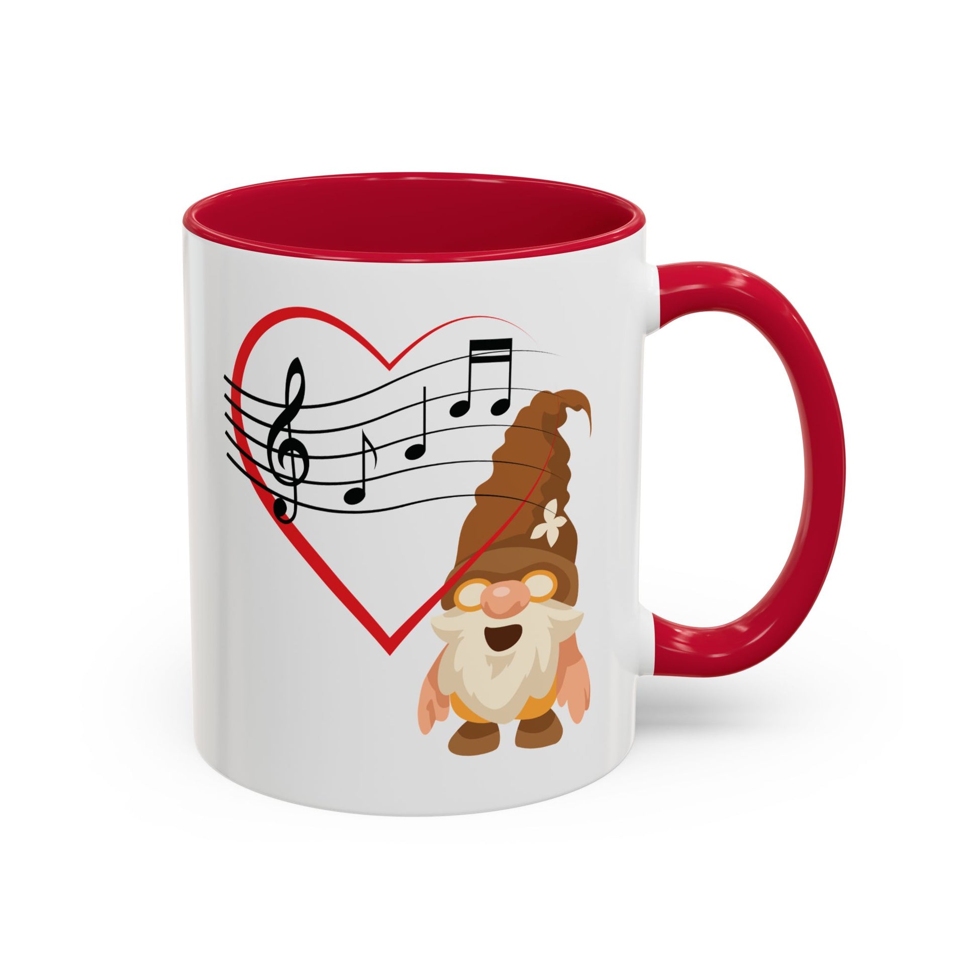 Melodious gnome heartbeat red mug next to a pair of professional headphones