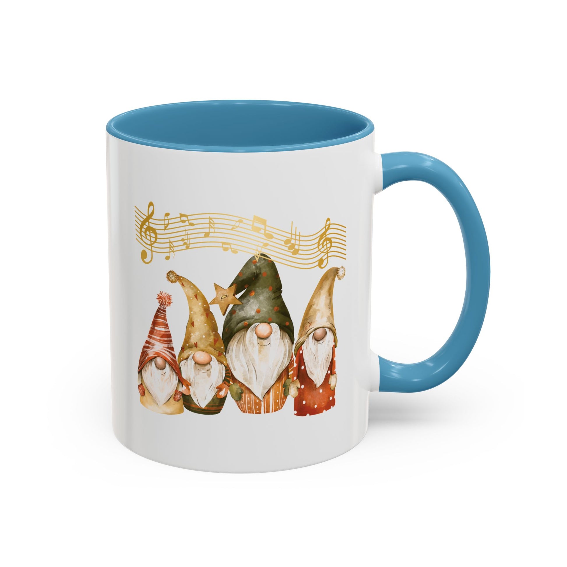 Musical Gnome Coffee Mug light blue ceramic for music lovers gnome whispers collection.