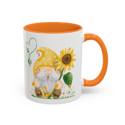 Mystical Gnome & Sunny Sunflower orange Mug - Ceramic Coffee & Tea Cup (11oz/15oz)