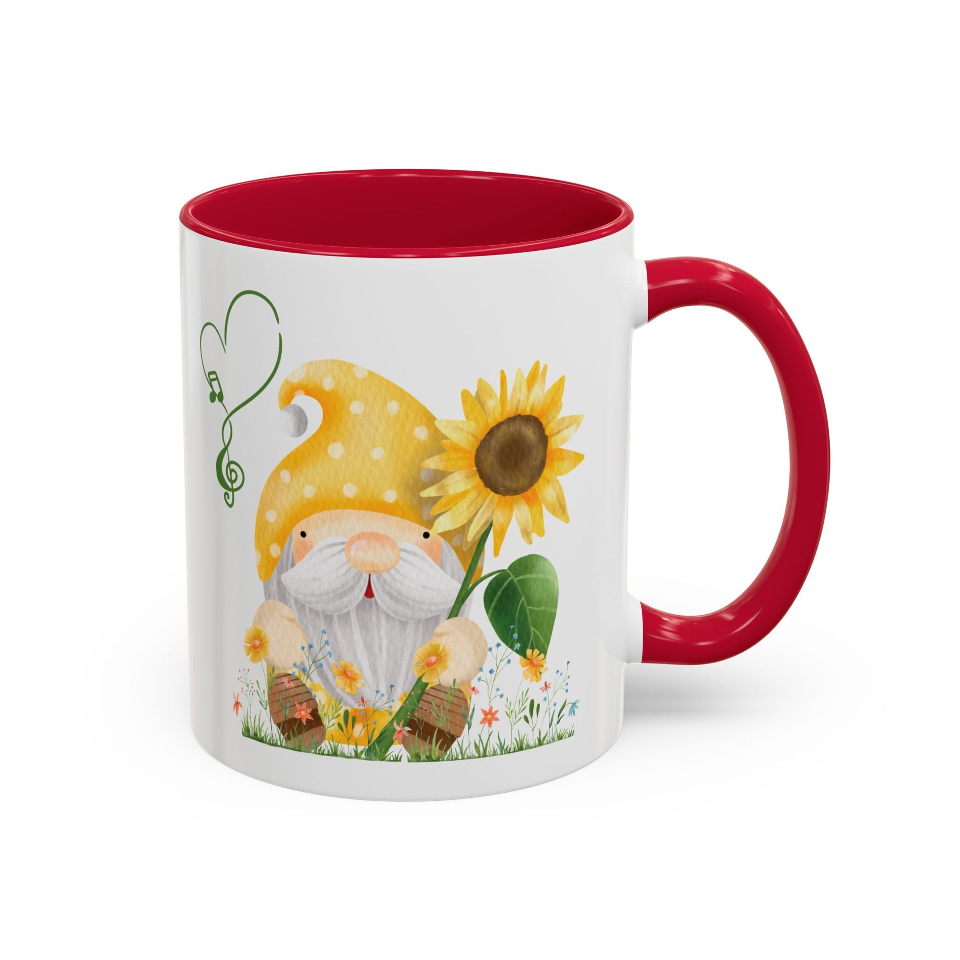 Mystical Gnome & Sunny Sunflower Mug - Your Garden's Secret Charm | Ceramic Coffee & Tea Cup (11oz/15oz) 11oz Red
