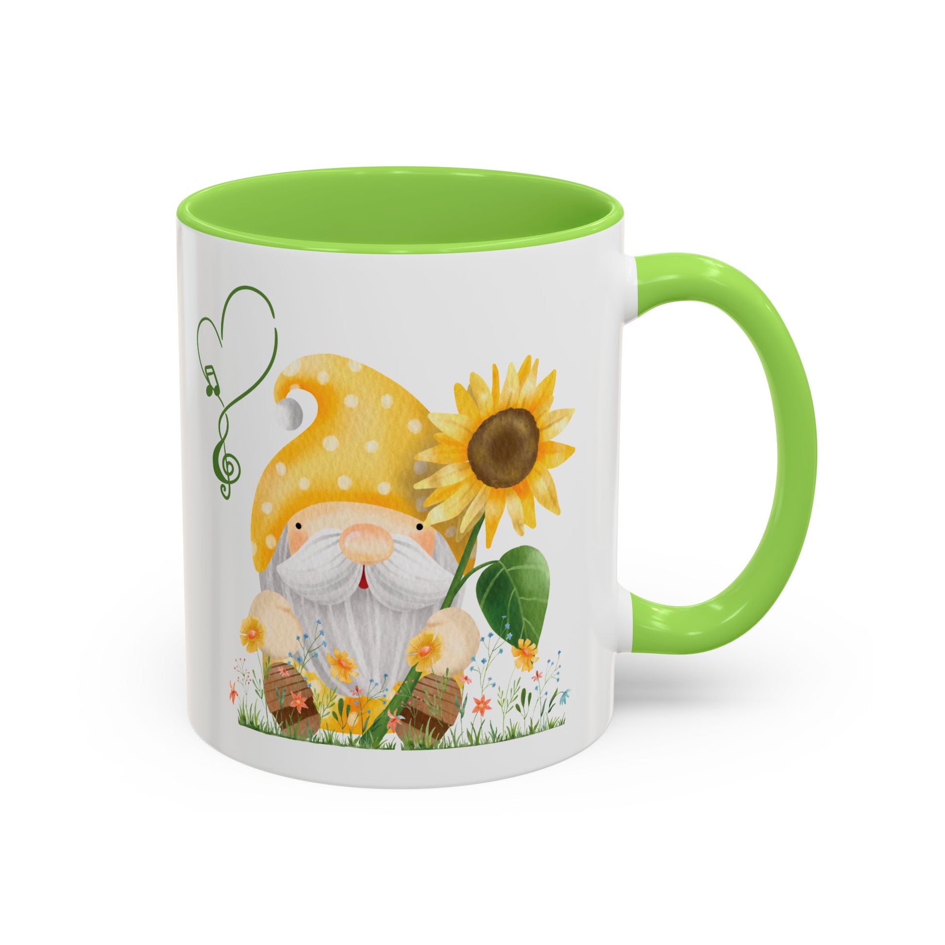Mystical Gnome & Sunny Sunflower Mug - Your Garden's Secret Charm | Ceramic Coffee & Tea Cup (11oz/15oz) 11oz Light Green
