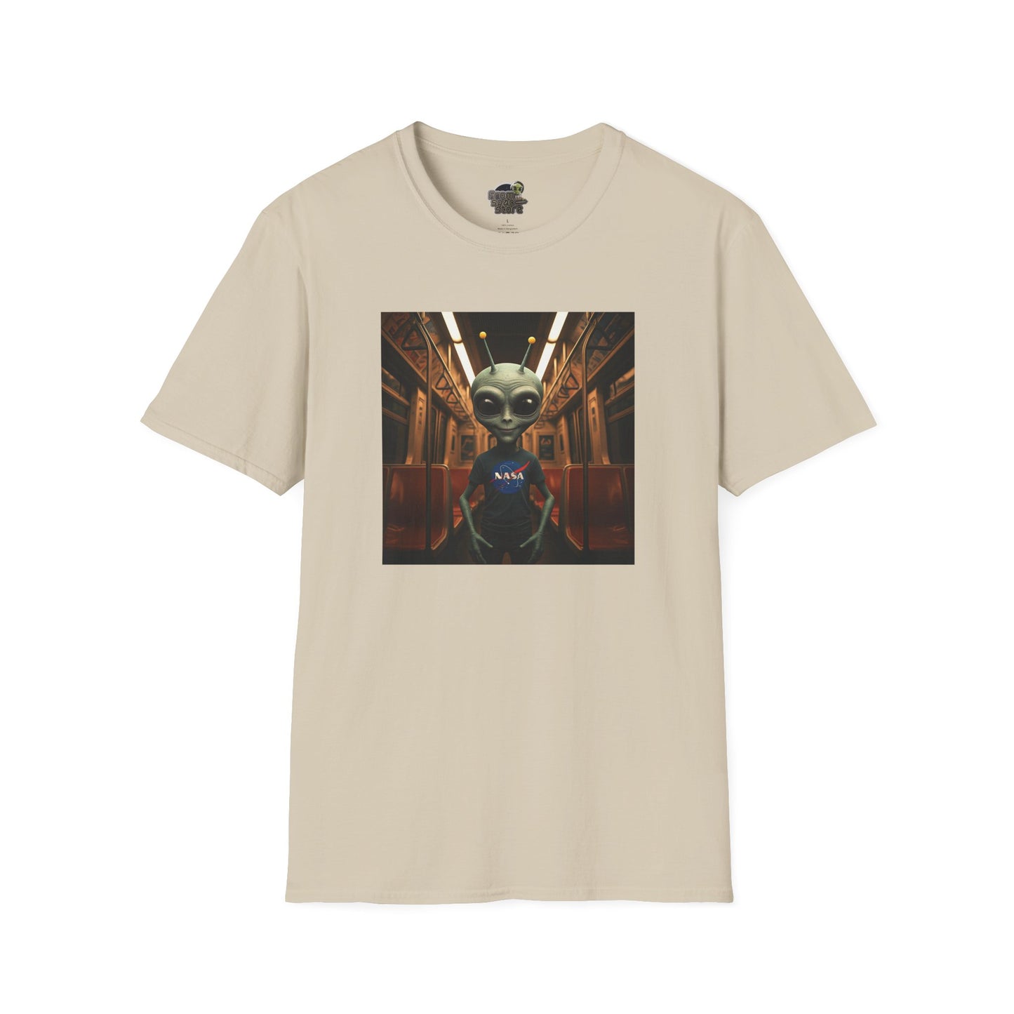 white Unisex alien in subway T-shirt: funny and modern graphic tee