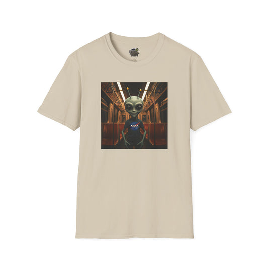 white Unisex alien in subway T-shirt: funny and modern graphic tee