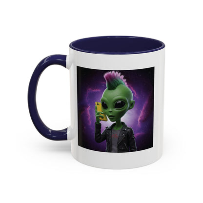 Alien punk with mobile phone navy mug
