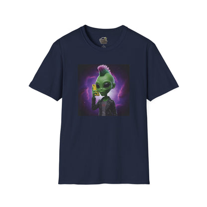 Navy Unisex alien punk t-shirt with mobile phone