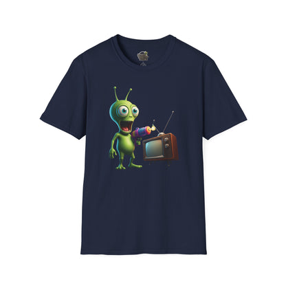 Navy Unisex alien zapping vintage TV t-shirt