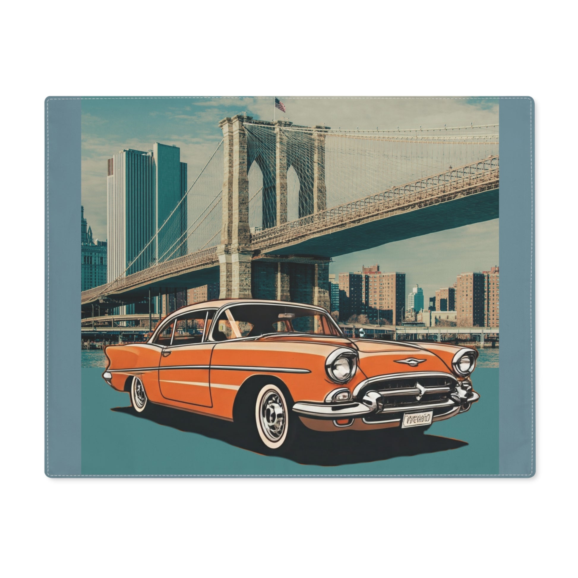 Vintage NYC car culture table decor featuring a classic Chevy.
