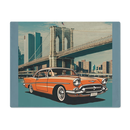 Vintage NYC car culture table decor featuring a classic Chevy.