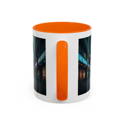 Alien sax player on a orange mug, c-handle detail