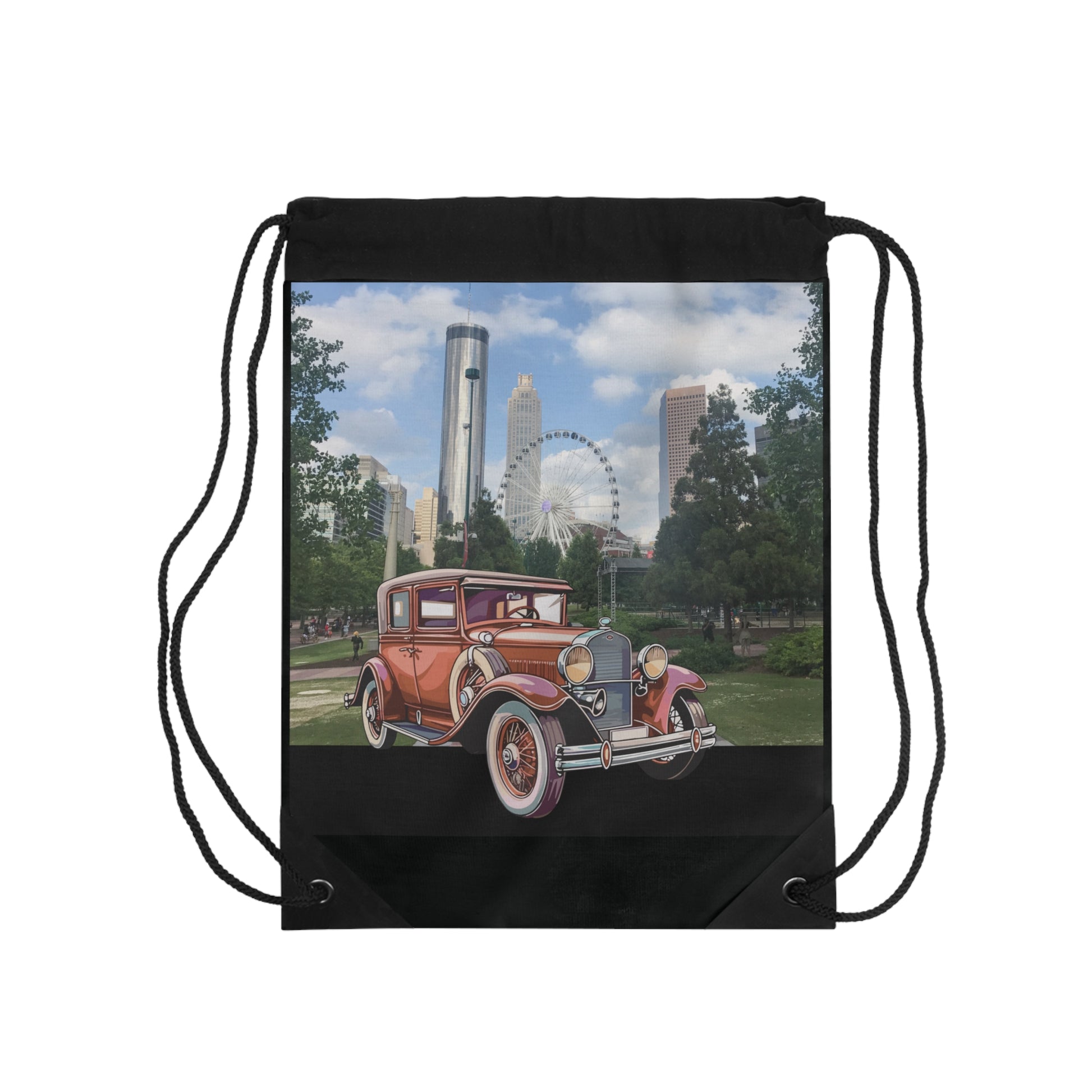 Ford Atlanta Skyliner Drawstring Bag: Vintage Car Art, 1930s Cinema Charm & Everyday Adventure
