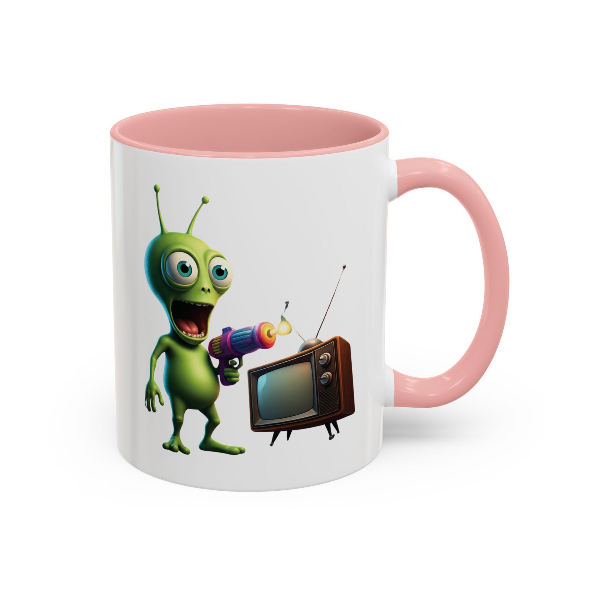 Alien tv zapping pink colored inside mug