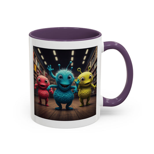 Aliens dancing at a disco on a purple mug