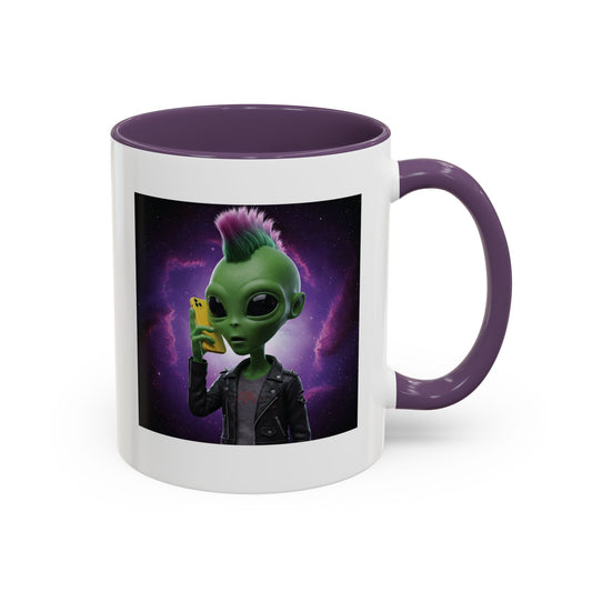 Alien punk with mobile phone purple mug
