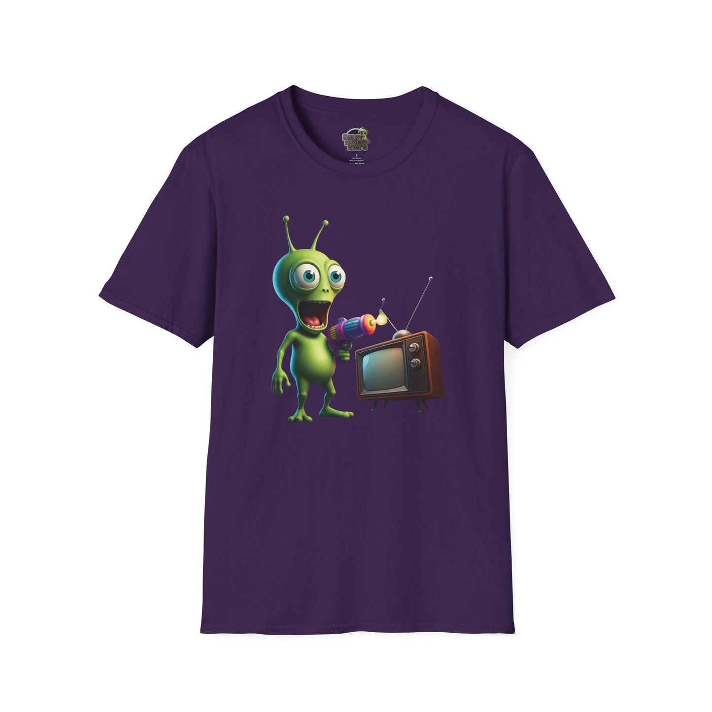 Purple Unisex alien zapping vintage TV t-shirt