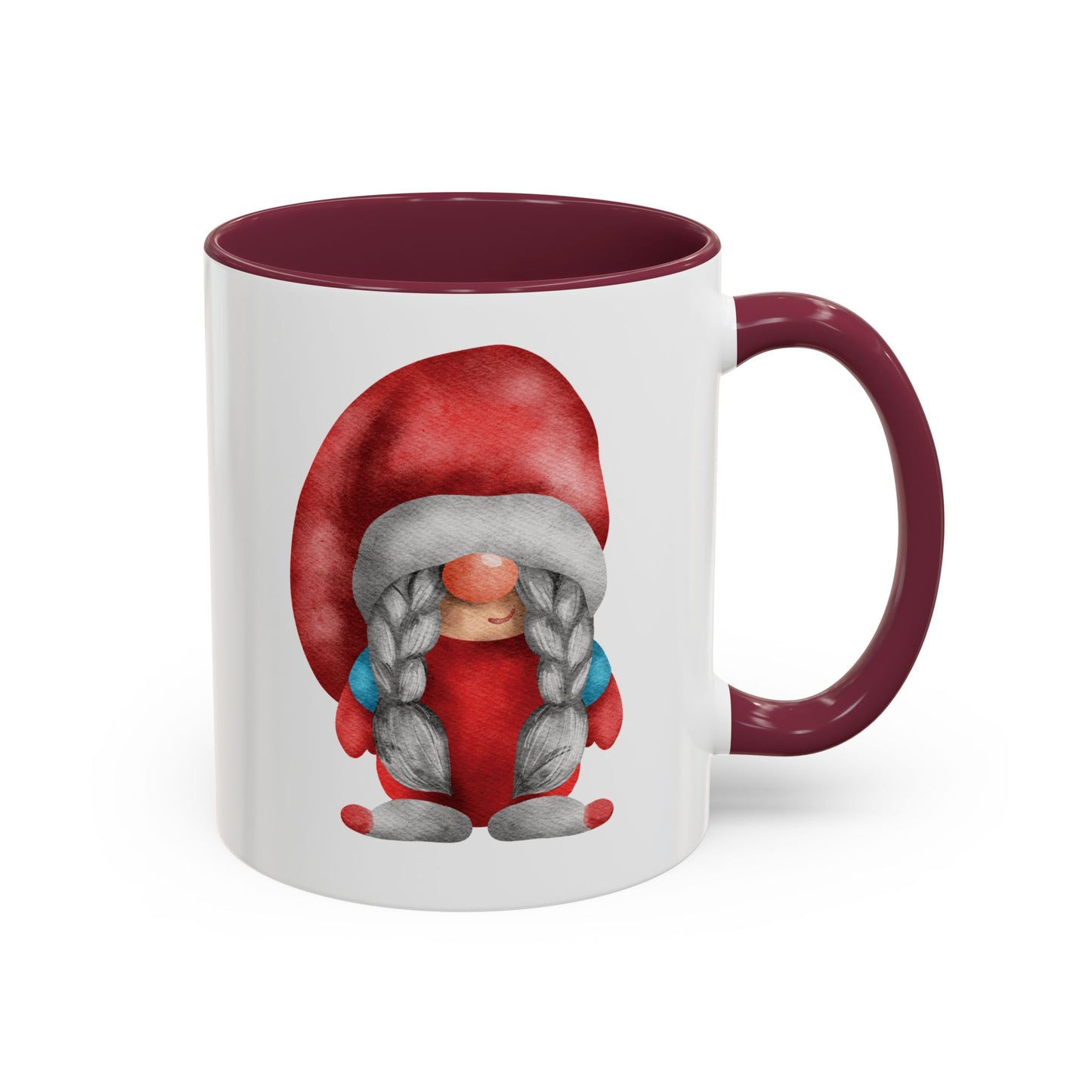 Cheerful Red Gnome with Braids Mug - Sip Your Sweet Melody | Ceramic Coffee & Tea Cup (11oz/15oz) 11oz Maroon