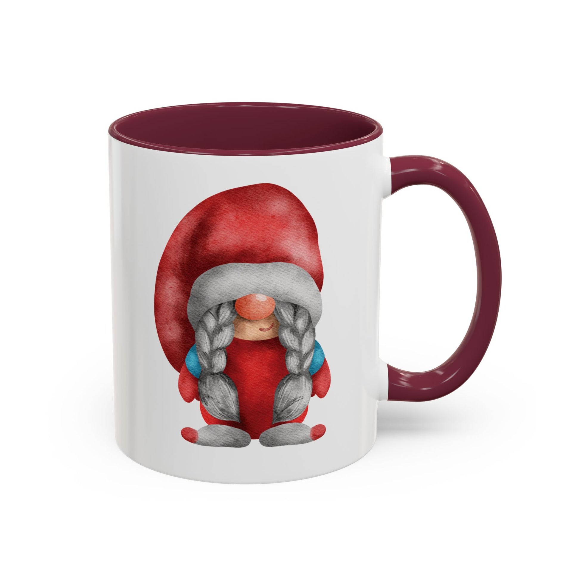Cheerful Red Gnome with Braids Mug - Sip Your Sweet Melody | Ceramic Coffee & Tea Cup (11oz/15oz) 11oz Maroon