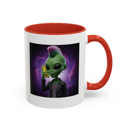 Alien punk with mobile phone red mug
