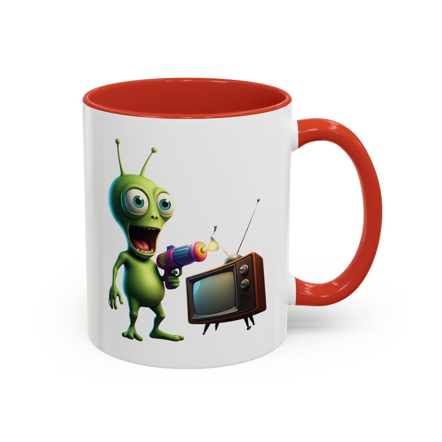 Alien tv zapping red colored inside mug