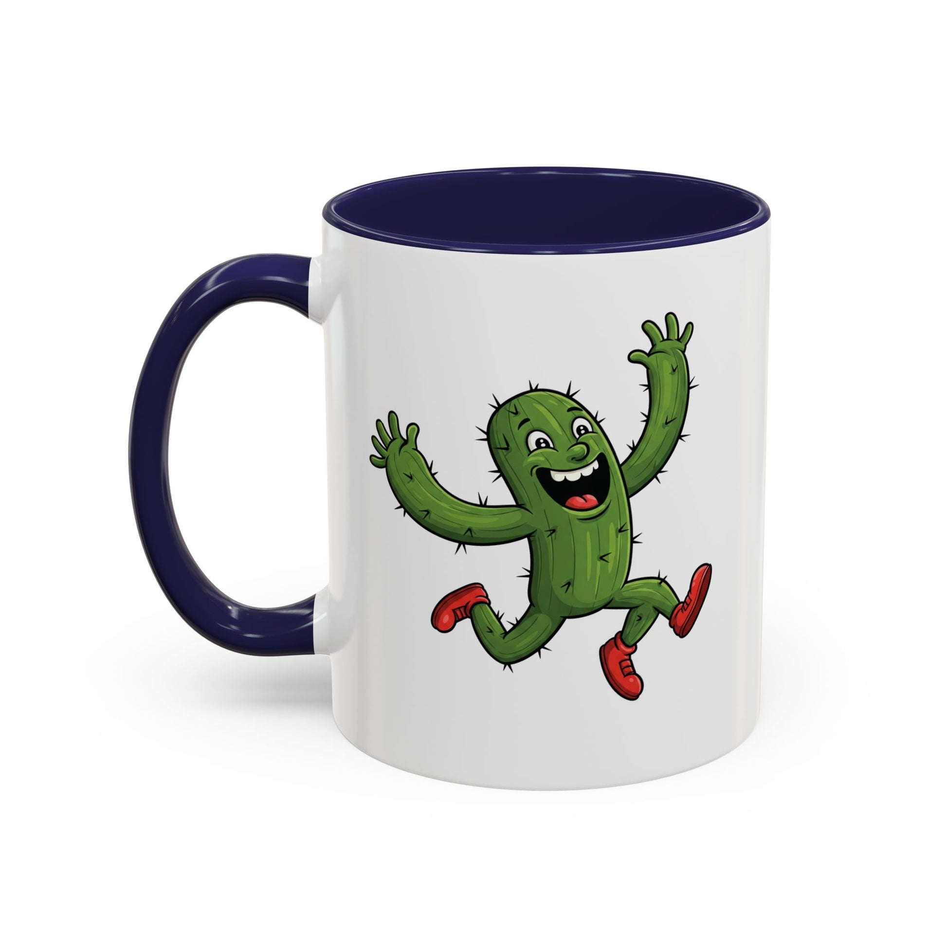 Cactus Mania Running Cactus Mug - Fun & Eco-Friendly Ceramic Coffee Cup 11oz Navy