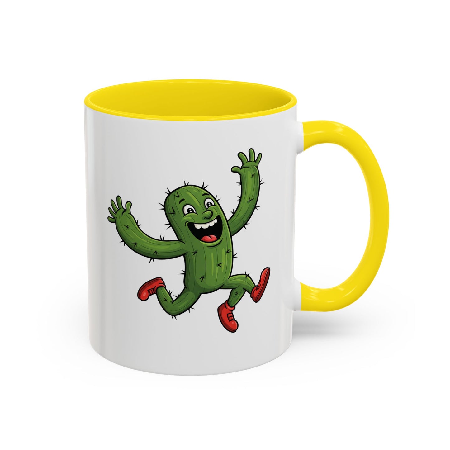Cactus Mania Running Cactus Mug - Fun & Eco-Friendly Ceramic Coffee Cup 11oz Yellow