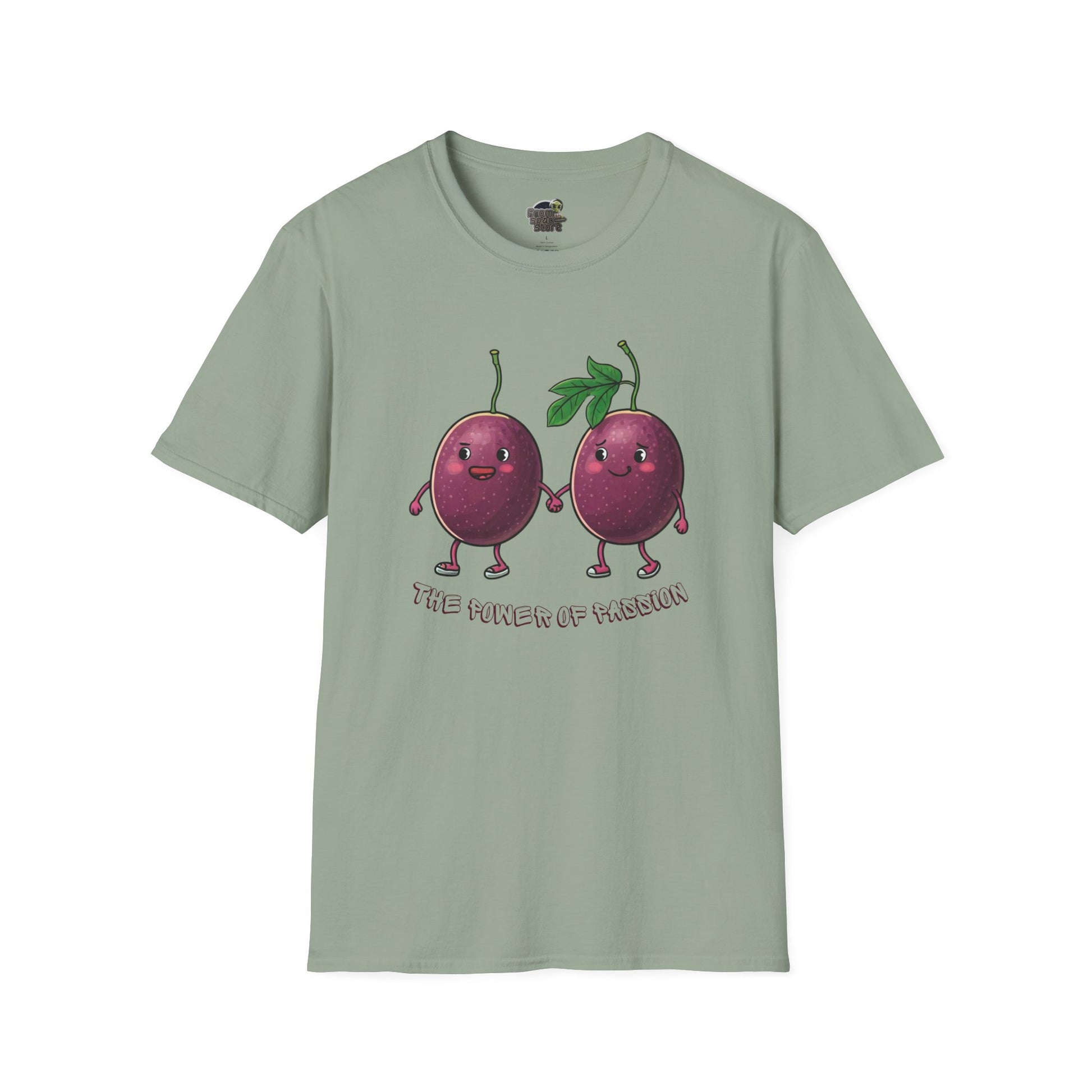 Power of Passion t-shirt: Funny Passion Fruit Love Tee Sage Cotton