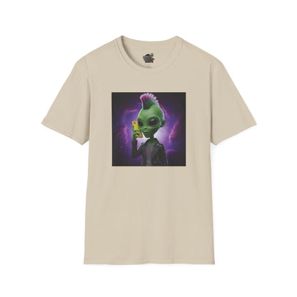 Sand Unisex alien punk t-shirt with mobile phone