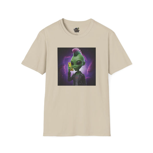 Sand Unisex alien punk t-shirt with mobile phone