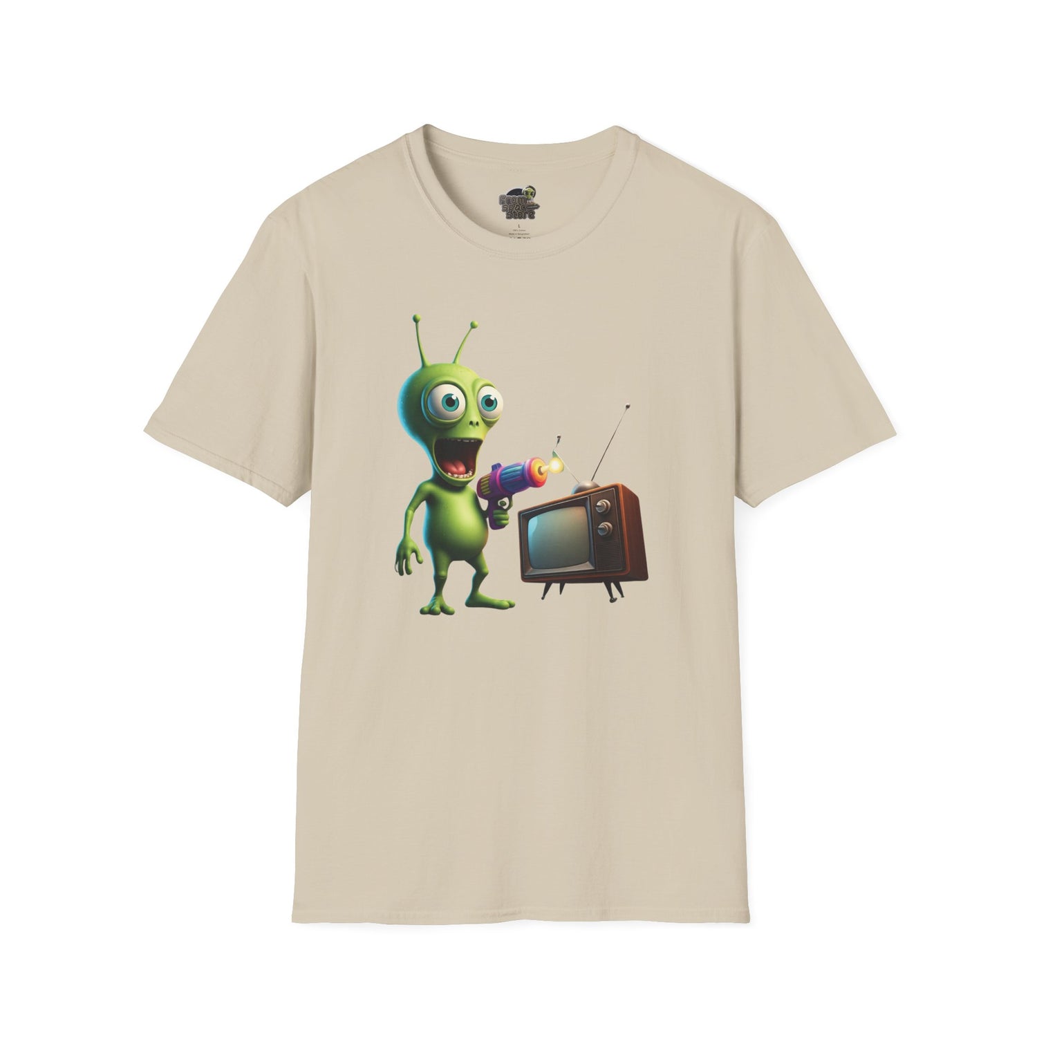 Sand Unisex alien zapping vintage TV t-shirt