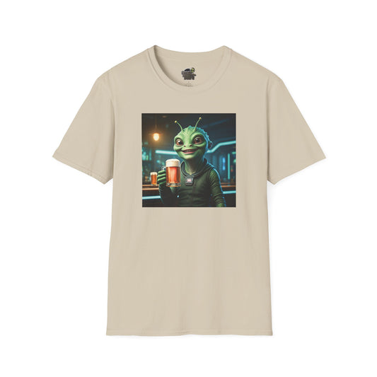Sand Unisex alien woman t-shirt with Beer at the pub