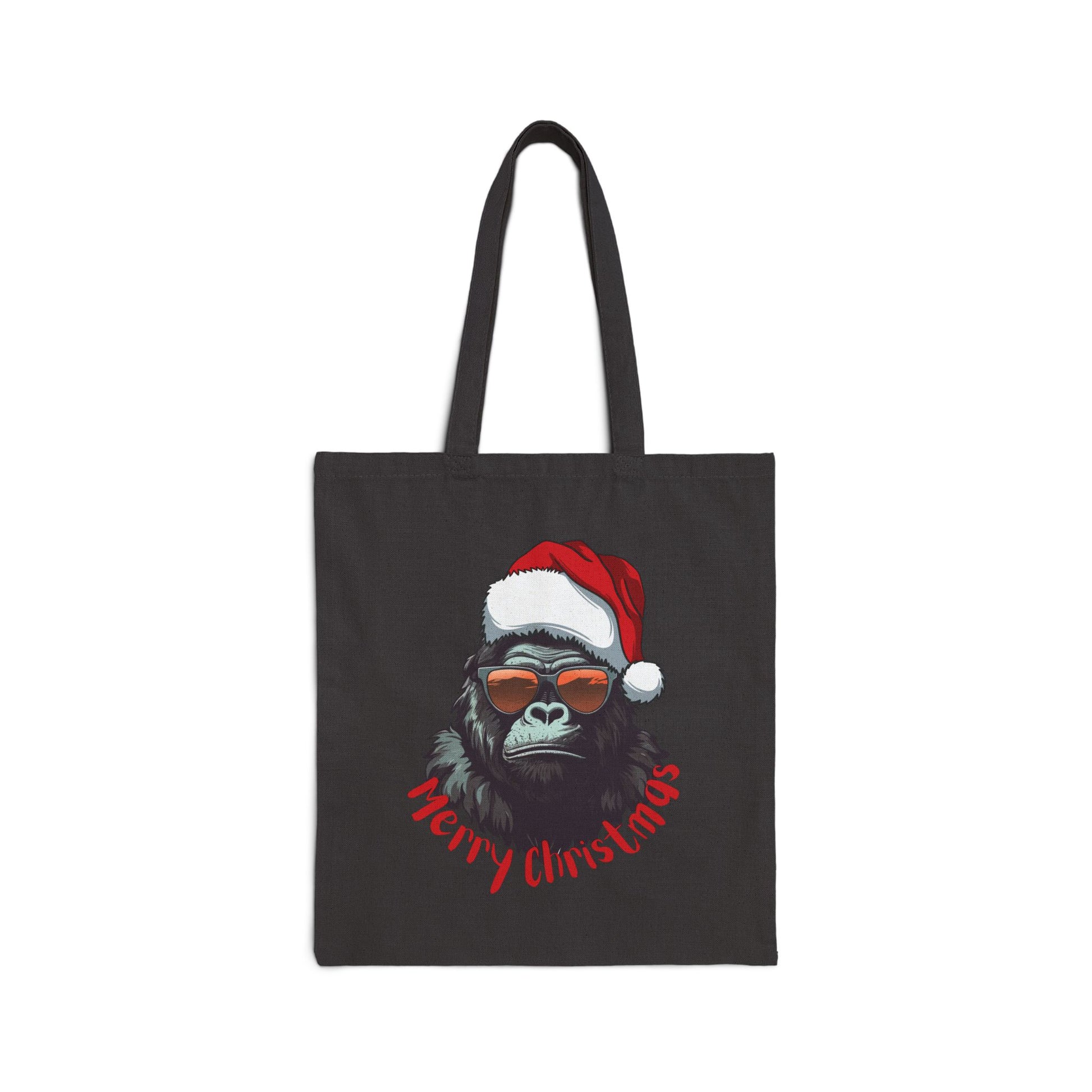 Black Santa Gorilla Canvas Tote Bag. Streetwear Christmas style for holiday gift-giving in the United States.