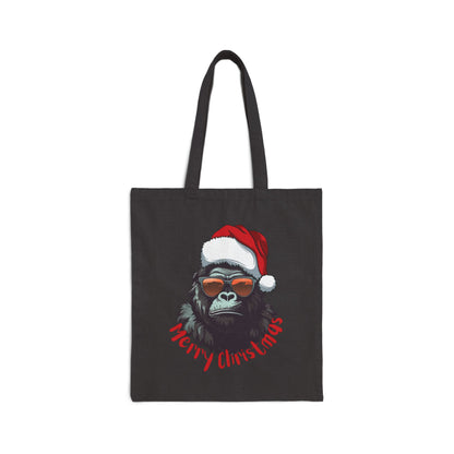Black Santa Gorilla Canvas Tote Bag. Streetwear Christmas style for holiday gift-giving in the United States.