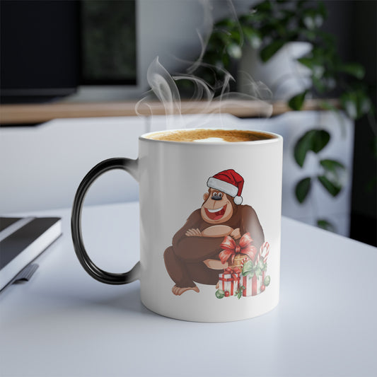 Santa Gorilla Magic Mug. Funny Christmas heat-sensitive coffee cup, perfect US stocking stuffer gift.
