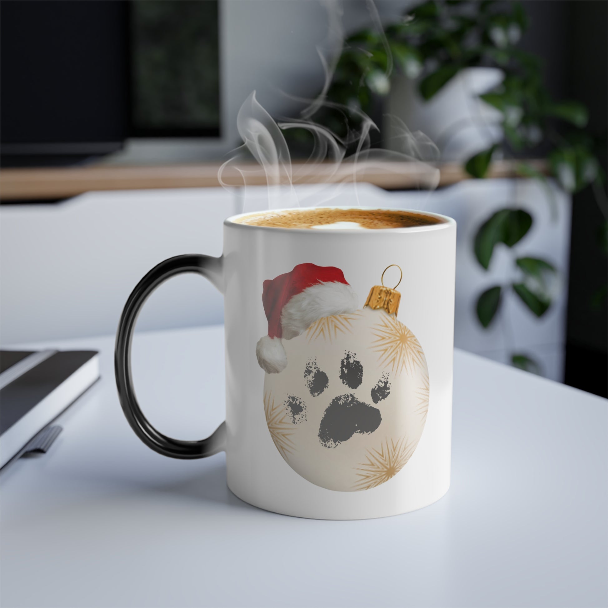 Santa Gorilla Magic Mug with Christmas Gifts. Funny heat-sensitive coffee mug, perfect US stocking stuffer for coffee lovers.