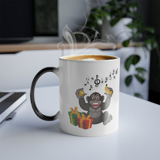 Santa Paw Print Magic Mug. Heat-sensitive coffee cup with unique animal paw print and Santa hat, perfect US gift for pet lovers.