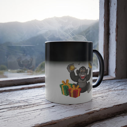 Color-changing coffee mug showing unique Christmas ornament design with paw print. Ideal US gift for animal owners.