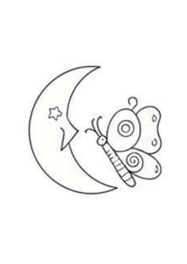 Illustration of a butterfly and crescent moon on a white background