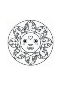 Mandala design with a smiling face in the center on a white background