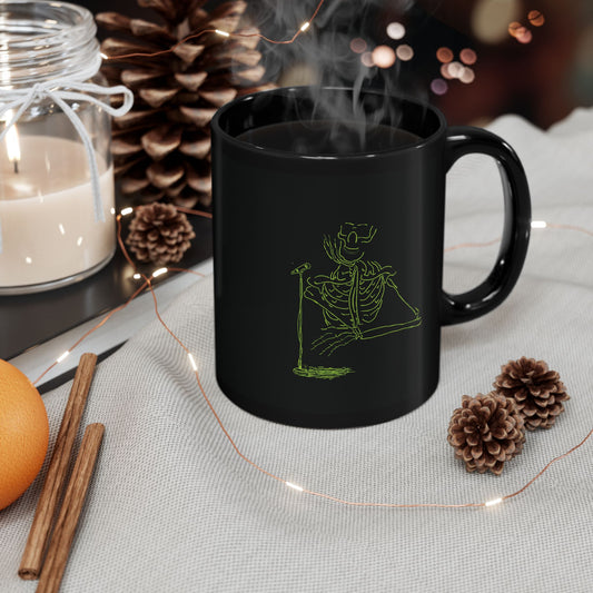 Morphing mug with a skeleton design on a table with decorative items