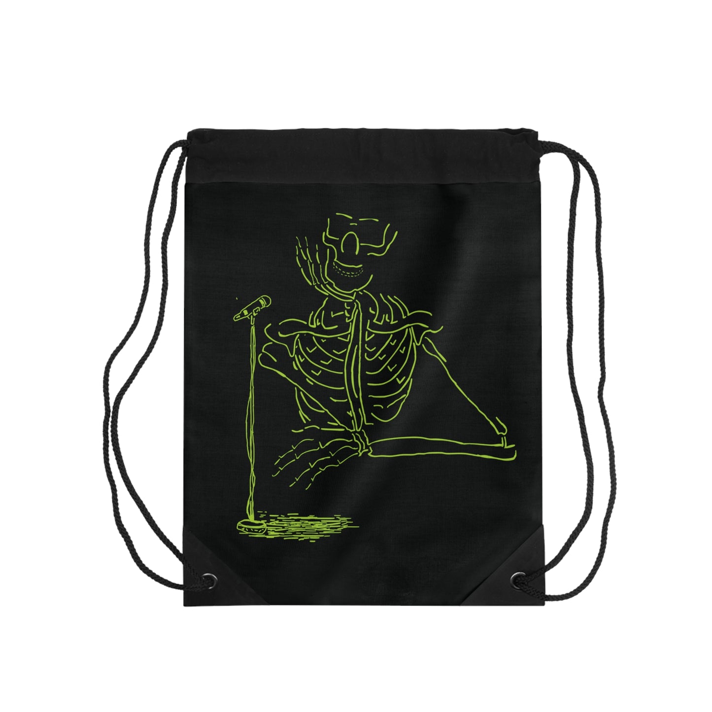 Black drawstring bag with green skeleton unique design