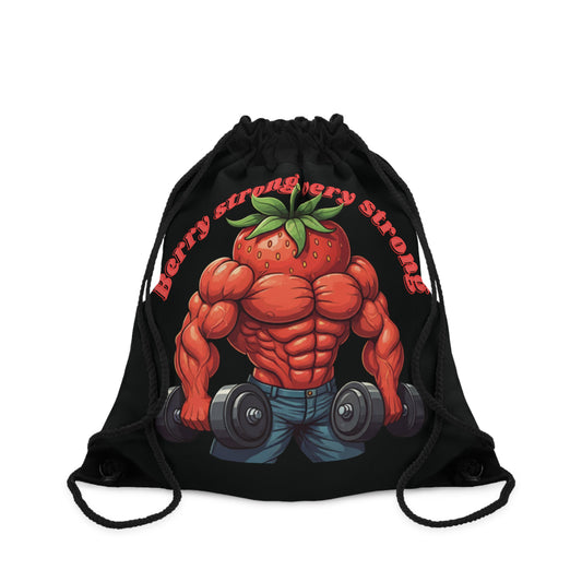 Berry Strong! Muscular Strawberry Drawstring Bag - Fun & Durable for All Adventures One size