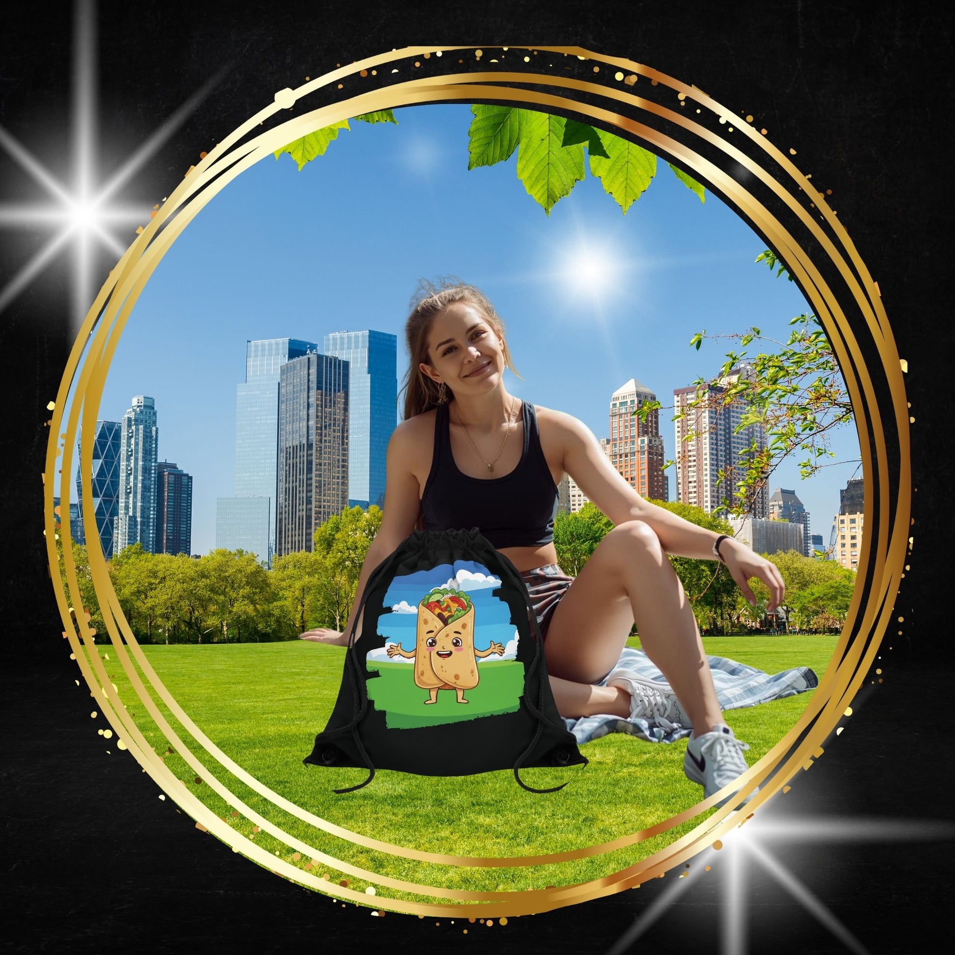 Street foods rolling adventurer burrito drawstring bag as a unique food lover gift