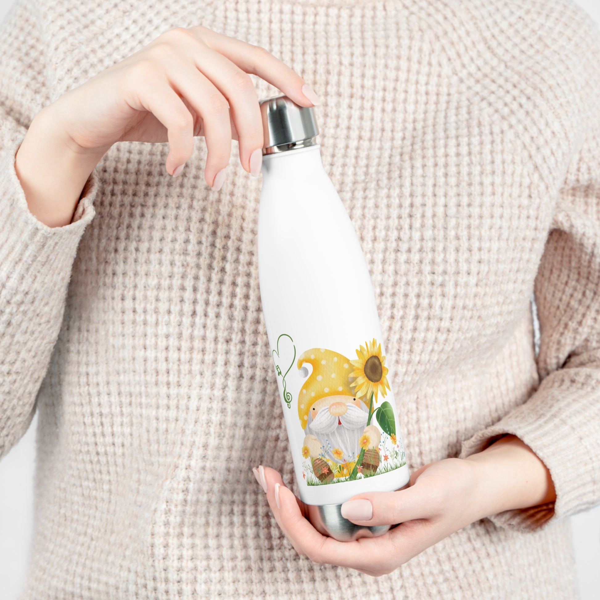 Sunny Hydration: Gnome with Sunflower Insulated Water Bottle!